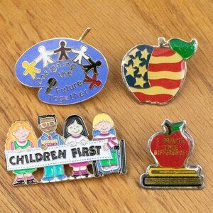 Vintage Lot of 4 School Teacher Children Educator Gift Metal Lapel Pins Brooches